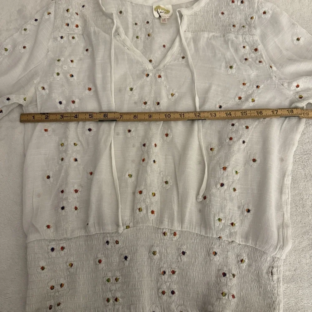 Fig and Flower Embroidered Cottagecore Top White Floral Boho Peasant Size XL - Picture 7 of 8